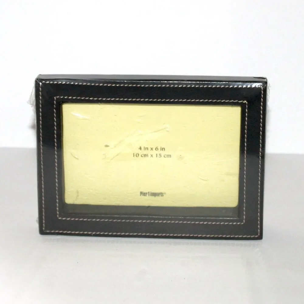 Pier 1 Photo Frame black faux leather box table top 4 x 6 NEW